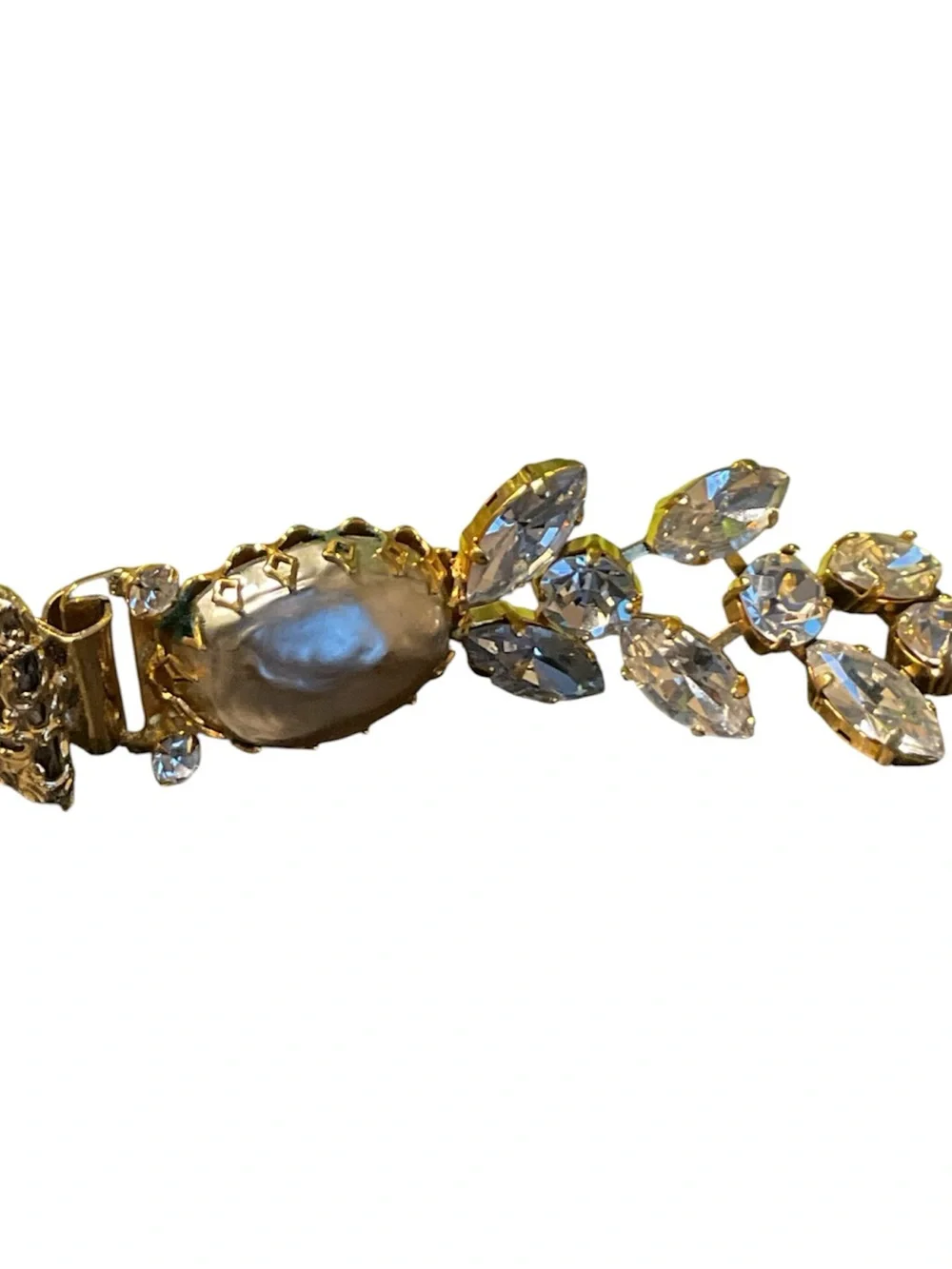 - Vintage Schreiner NY Gold Plated Pearl Crystal Tubogas Belt
